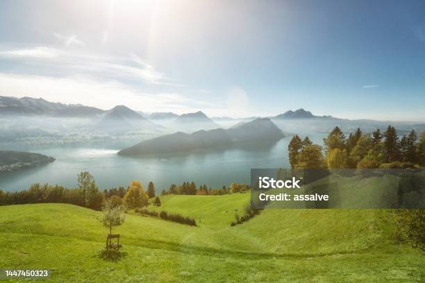 Looking Out Of Train To Mount Rigi With Spectacular View Over Lake Lucerne Stock Photo - Download Image Now