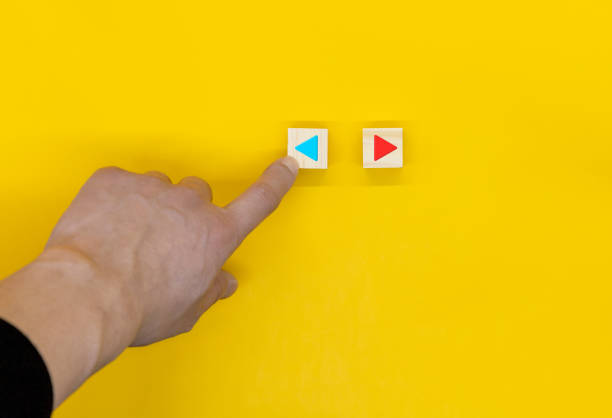 istock The hand that selects left among the wooden blocks marked with the left and right icon 1447454461