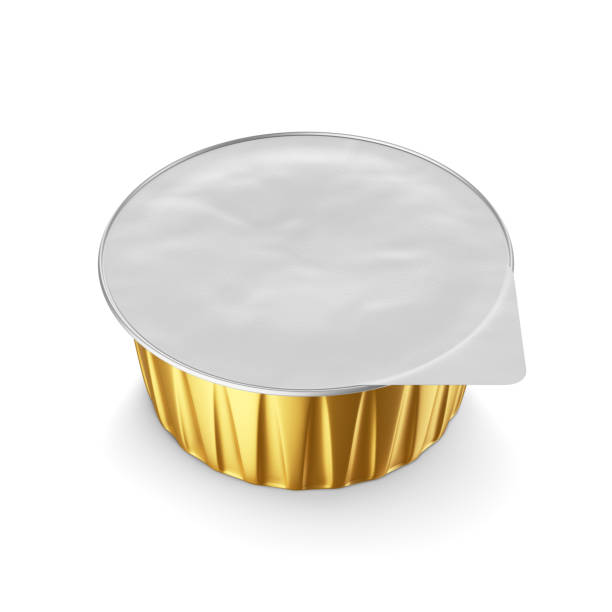 istock Aluminum baking foil container cup package with foil seal lid. 135 ml. 3D rendering. 1447454576