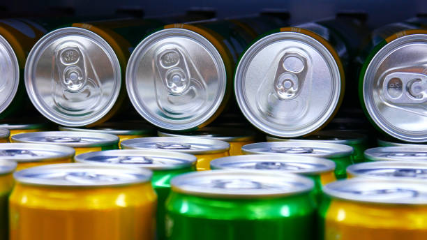 Close-up of many beautiful yellow-green cans stock photo