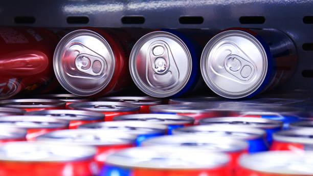 istock Close-up of many beautiful red-blue cans 1447459903