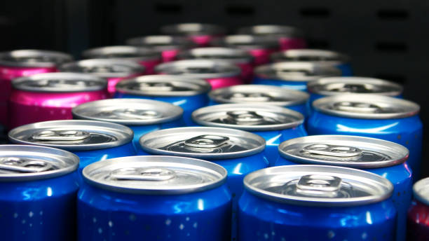 Close-up of many beautiful blue and pink cans stock photo
