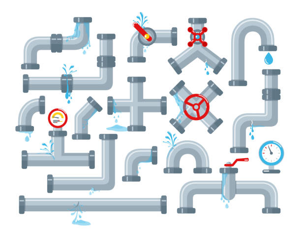 illustrations, cliparts, dessins animés et icônes de système de tuyaux de vaisselle dans un style plat. - pipe pipeline water pipe valve