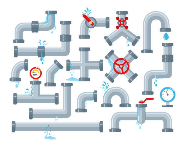 평평한 스타일의 도자기 파이프 시스템. - pipe water pipe pipeline steel stock illustrations