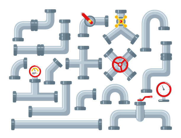 illustrations, cliparts, dessins animés et icônes de détails système de tuyaux de vaisselle dans un style plat - valve manual worker industry oil industry