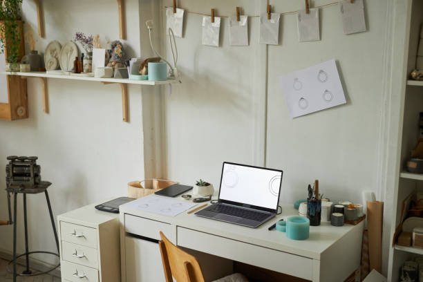 Background image of cozy artists workplace