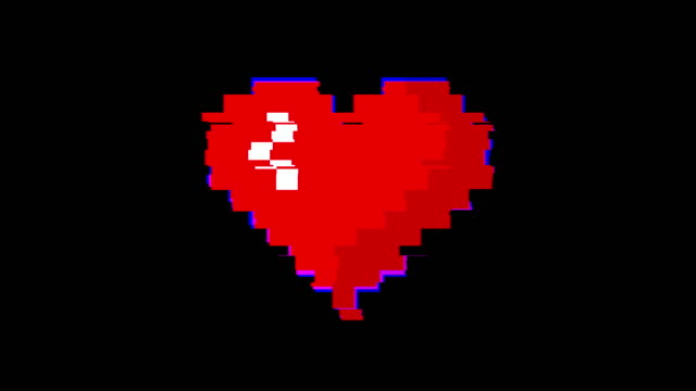 Heart - Glitch 4K Video Footage. Pixel Icon Image