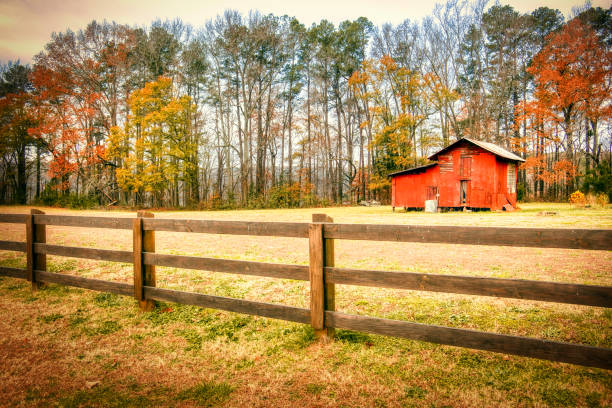 istock Autumn Red Barn, Benson Park, NC 1447468821