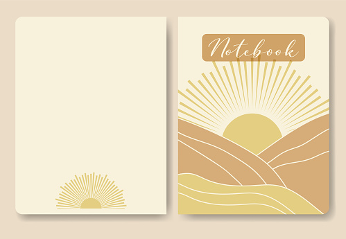 istock Minimalist sunny valley template for notebook cover. 1447470774