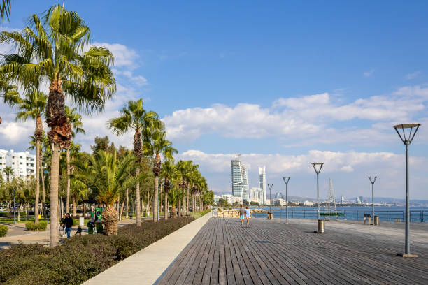 Limassol Molos in winter, Cyprus Limassol, Cyprus, December 5th, 2022: Seafront promenade Molos in winter limassol photos stock pictures, royalty-free photos & images