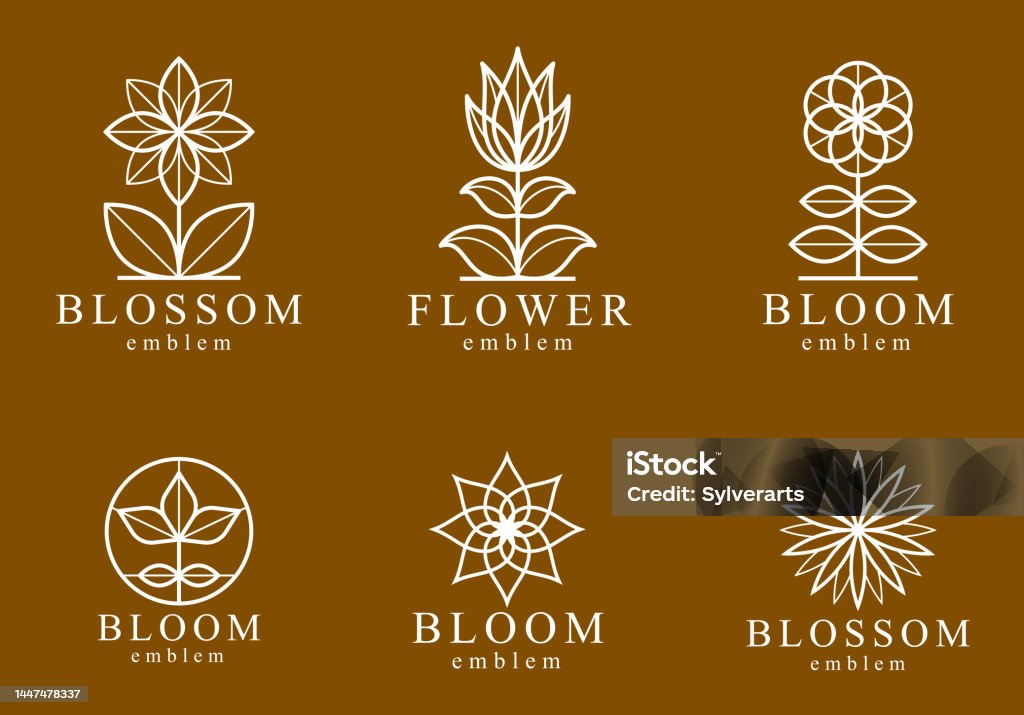 Flower Based Logo Math Geometric Linear Style Vector Flower Logos Or Emblems Set Sacred ...