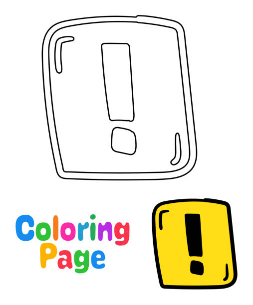 ilustrações, clipart, desenhos animados e ícones de desenho para colorir com sinal de atenção para crianças - illustration and painting vector sketch doodle