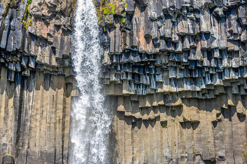 Svartifoss Waterfall in Skaftafell with black basalt columns, Iceland