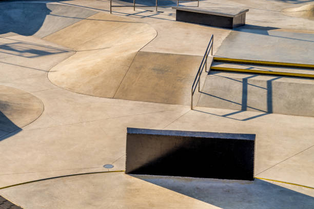 istock Empty skatepark, skateboarding park in city at sunny day 1447484931