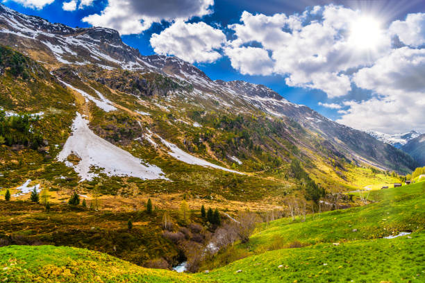 Beautiful Alps mountains with clody sky, Fluelapass, Davos, Graubuenden Switzerland