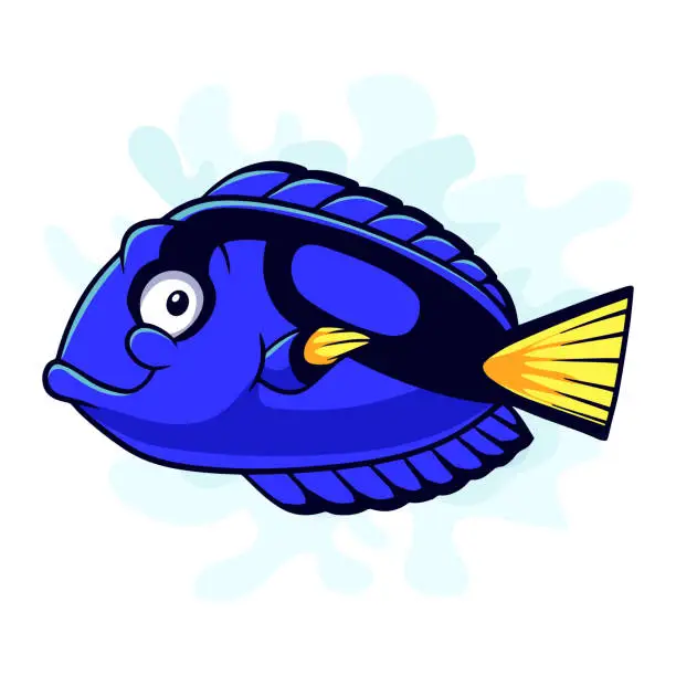 Vector illustration of Cartoon blue tank fish isolated on white background