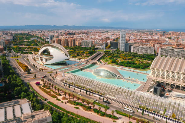 Aerial view of the City of Arts and Sciences in Valencia Spain stock photo