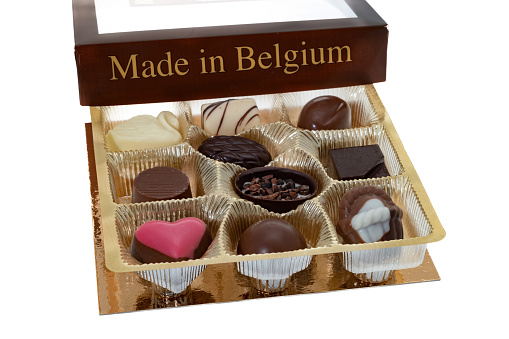 A box of Belgian chocolates - white background