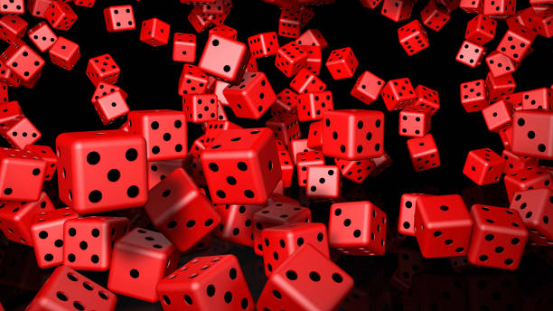 Hundreds of Red Dice Thrown stock photo