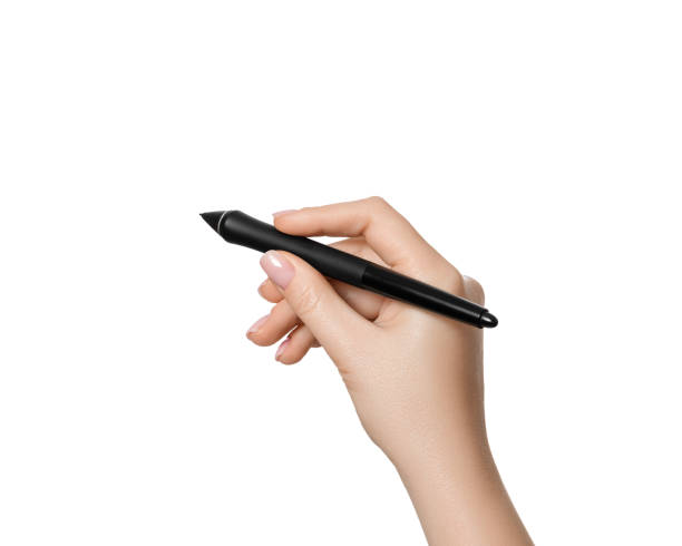 Female hand with an digital pen, isolate on a white background stock photo