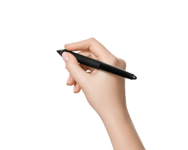 istock Female hand with an digital pen, isolate on a white background 1447502356