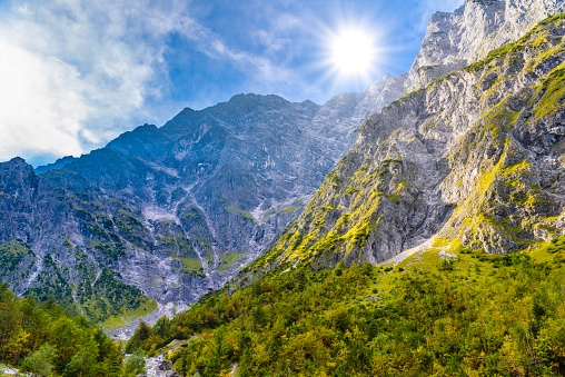 Mountains valley near Koenigssee, Konigsee, Berchtesgaden National Park, Bavaria Germany