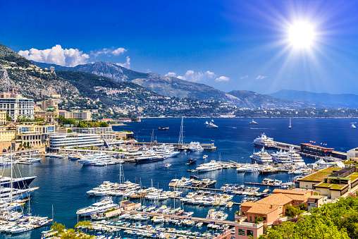 Port with yachts in La Condamine, Monte-Carlo, Monaco, Cote d'Azur, French Riviera.
