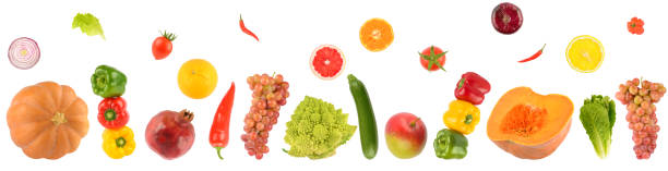 istock Falling fresh vegetables and fruits isolated on white 1447506760