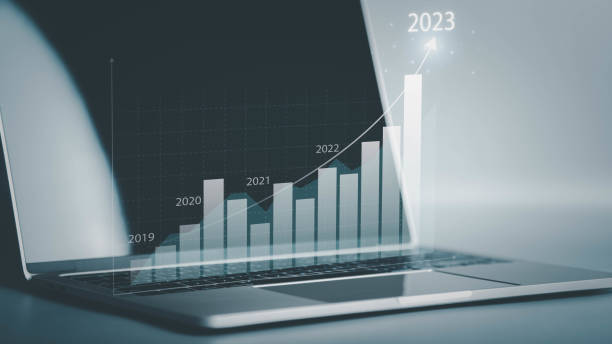 istock Plan business growth in 2023, increase of positive indicators graph  diagram financial data for long-term virtual hologram investment  stock, invest in trading. 1447508723