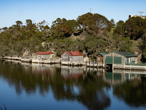 Boat houses on Glenelg River Victoria