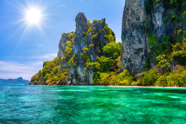 istock Rocks cliffs in the sea, Ko Yung island, Phi Phi, Andaman sea, K 1447510778