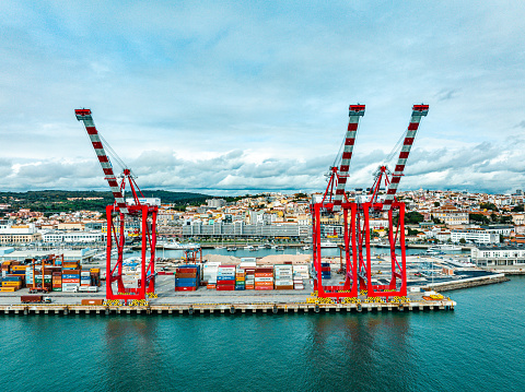 A container terminal in Lisbon nearby the river