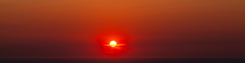 Panoramic sunset and clouds over sea panorama web banner header