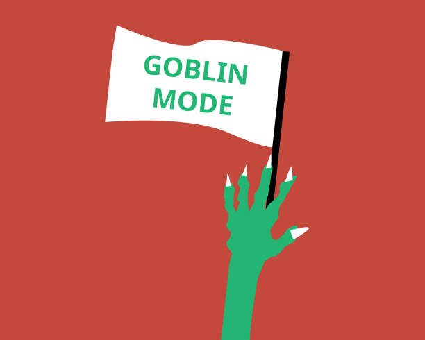 goblin-modus oder -zustand, sich nicht zu kümmern oder ein schlappschwanz zu sein und aufzugeben. - goblin stock-grafiken, -clipart, -cartoons und -symbole