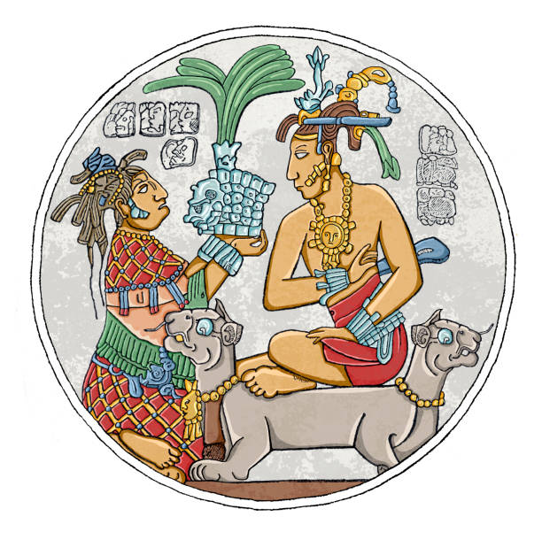 Oval tabletop - It represents the enthronement of Pakal.The Oval Tablet adorns the back wall of House E of the Palacio de Palenque. The relief shows Pacal the Great seated on a two-headed jaguar throne, while receiving from his mother, Sak K'uk, the majestic royal headdress or stately headdress in the form of a drum.Original edition from my own archivesSource : America 1892