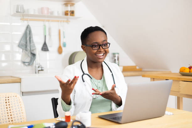 istock Nurse in consultation by video call 1447520800