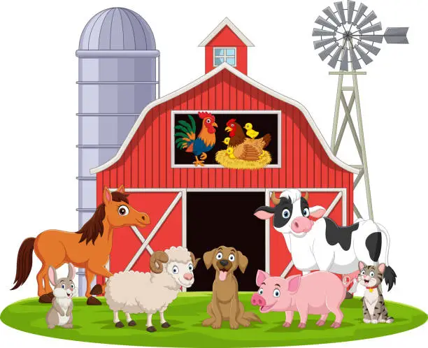 Vector illustration of Cartoon farm animals in the barnyard