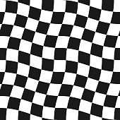 istock Groovy psychedelic wavy chessboard seamless pattern. Hippie twisted gingham checkerboard background. Checker retro psychedelic seamless texture. Vector illustration isolated on white background 1447524220