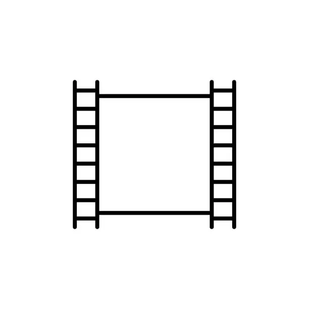 Vector illustration of Frame line icon. Film, tape, sound, cartoon, camera, cinema, video, art, special effects, memory, filming. Cinema concept. Vector black line icon on white background