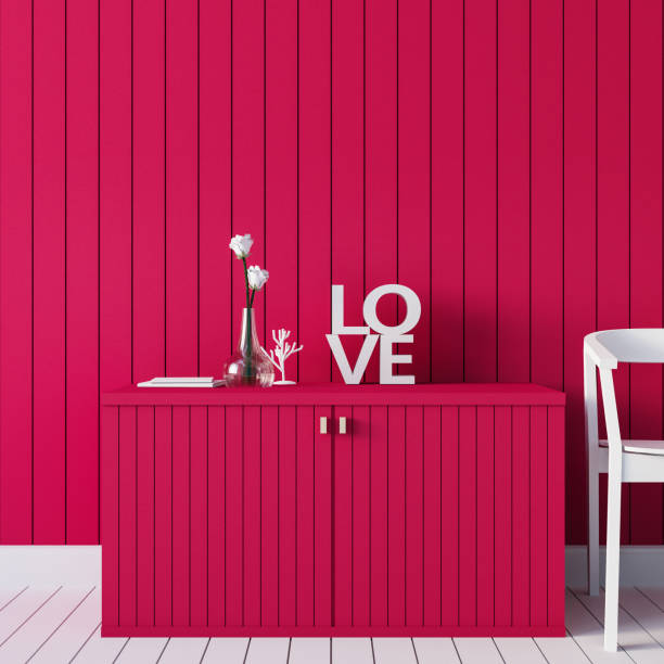 viva magenta rouge couleur mur fleur et habitacle intérieur 2023 - rendu 3d - home decorating decor furniture table photos et images de collection