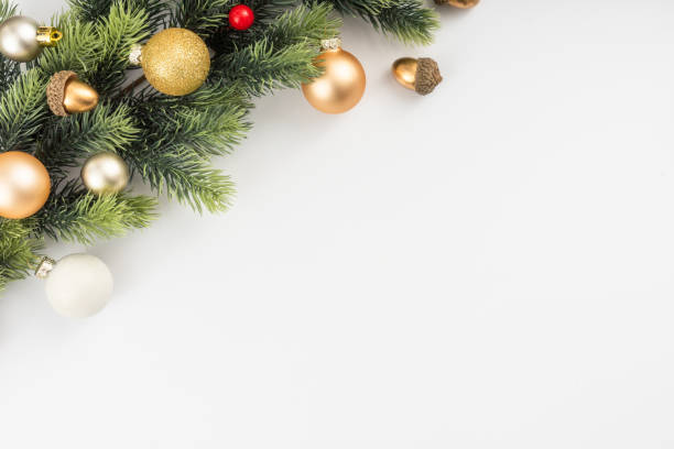 istock Christmas composition. festive decor on white background. Copy space, flat lay, top view. 1447532662