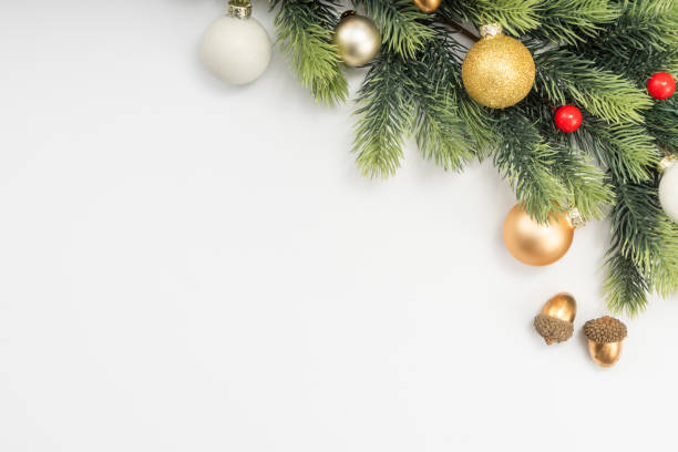istock Christmas composition. festive decor on white background. Copy space, flat lay, top view. 1447532676