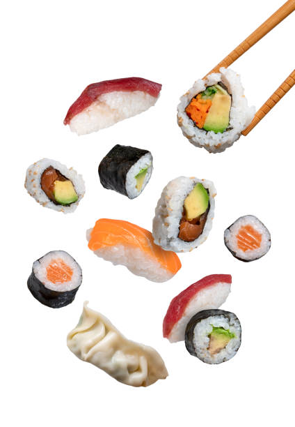 istock maki sushi falling isolated on white background 1447535449