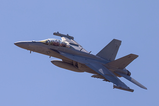 Very close view of a U.S. Navy EA-18G Growler  approaching