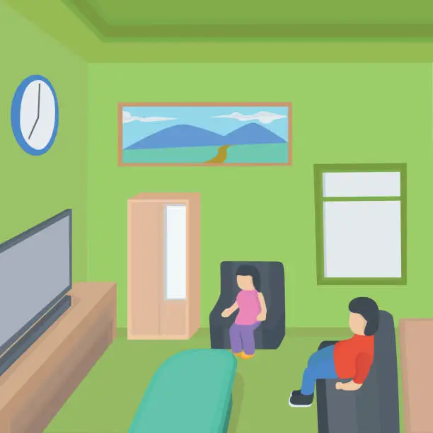 Vector illustration of watching tv familly sesion