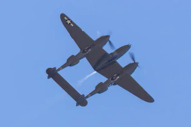 Very close top  view  of P38 Lightning (WWII American fighter plane)