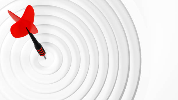 istock 3D rendering of a Red dart hitting a center white target can be used as a background 1447539315