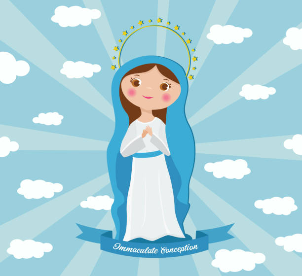 ilustraciones, imágenes clip art, dibujos animados e iconos de stock de virgen maría como inmaculada concepción - inmaculada concepción