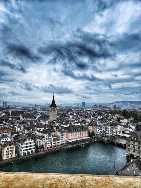 A scenic view of Zurich, Switzerland from above.