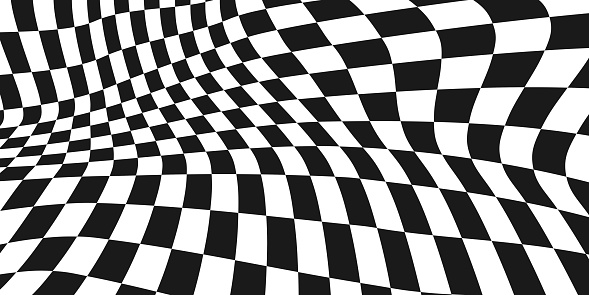 Wavy chess board. Chessboard concept. Wave distortion effect